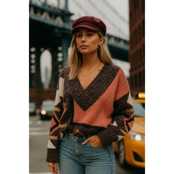 Vintage Sweater Plus Size 2X V-Neck Cozy Cosby Eighties Luxury Funky Hip Hop Y2K - Picture 1 of 8